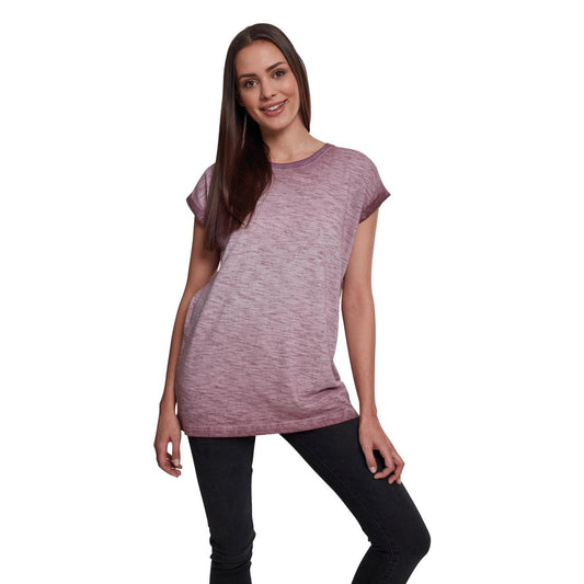 Women's spray dye extended shoulder tee