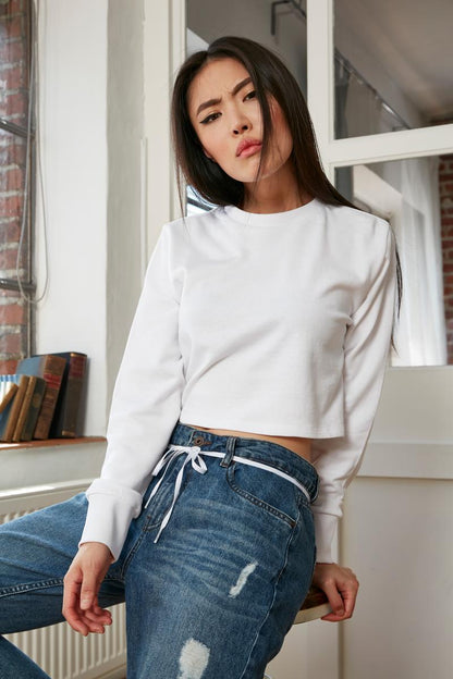 Womens terry cropped crew