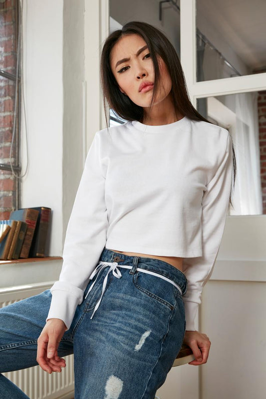 Womens terry cropped crew